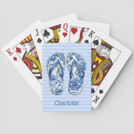Baralho Chinelos Azul e Branco de Chinoiserie em Listras