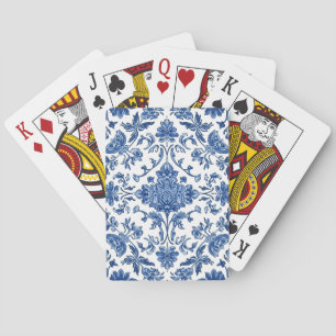 Baralho Chinoiserie Floral Azul em Aquarela Branca