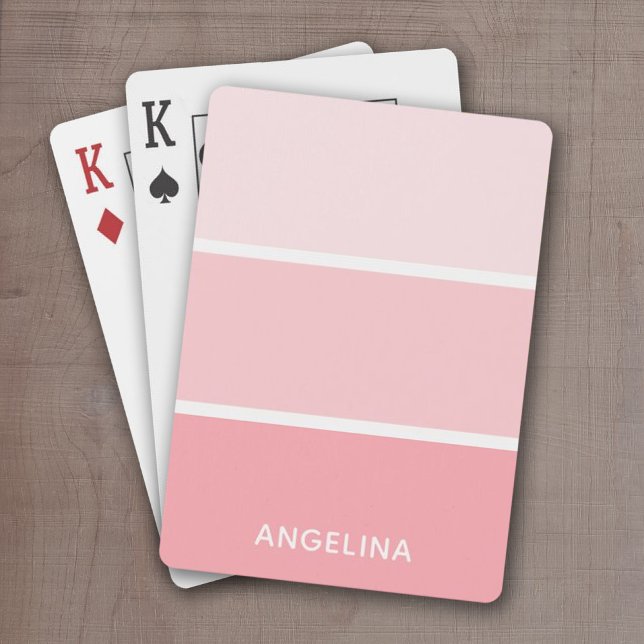 Baralho Chips cor-de-rosa com nome personalizado (Add a name or monogram to these personalized playing cards.)