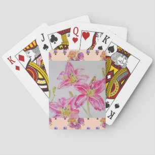 Baralho Chique rosa Lily Floral Rosas Gingham