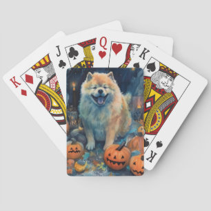 Baralho Chow Chow de Halloween com Abóboras Assustador