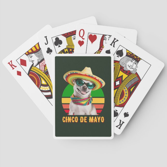 Baralho Cinco De Mayo Sombrero Chihuahua com Óculos De Sol (Verso)