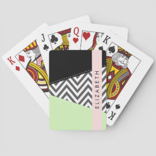 Baralho Cinza Zigzag, Cinza Chevron, Mint, Seu Nome