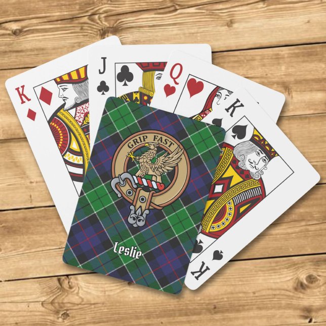 Baralho Clan Leslie Crest sobre caçar Tartan (Criador carregado)