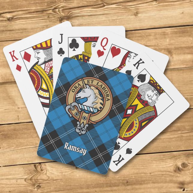 Baralho Clan Ramsay Crest sobre Blue Hunting Tartan (Criador carregado)