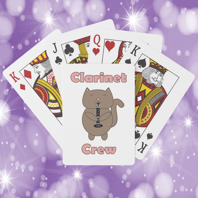 Baralho Clarinet Crew Engraçado Cat (Playing cards with a cat playing the clarinet and the words clarinet crew)