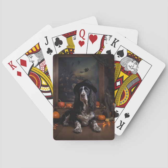 Baralho Cocker Spaniel Inglês Abóboras Halloween Assustado (Verso)