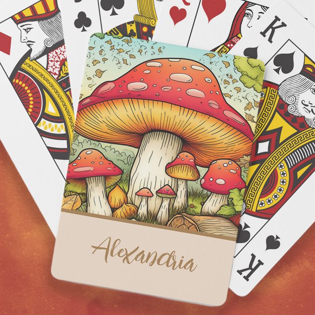 Baralho Cogumelos vermelhos brancos (Cute red mushrooms playing cards personalized with your name.)