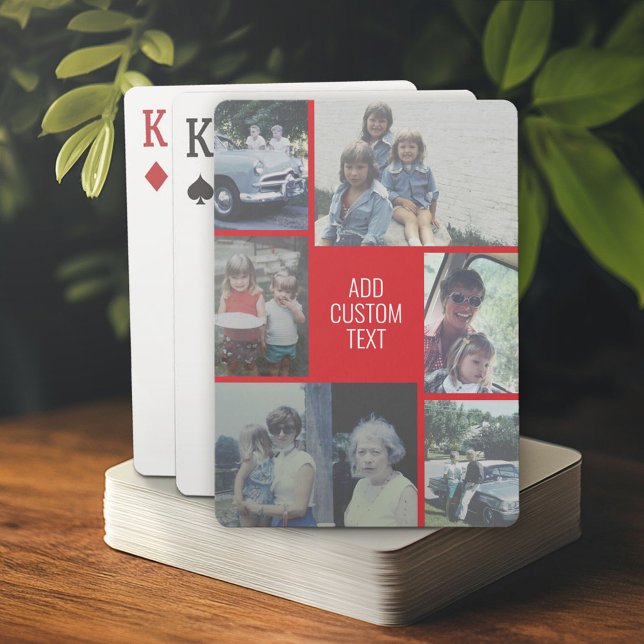 Baralho Colagem de 6 fotos - fundo vermelho - texto branco (Custom Poker Playing Cards)