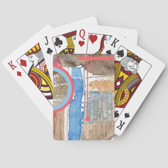 Baralho Colagem de abstrato, mídia mista e aquarela 5 (Verso)