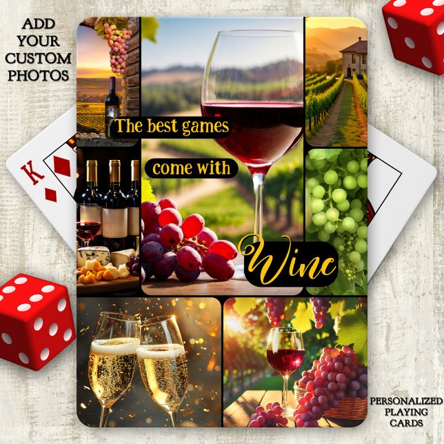 Baralho Colagem de Fotografias Pensada no Vinho Personaliz (Playing cards featuring a photo collage with a wine theme)