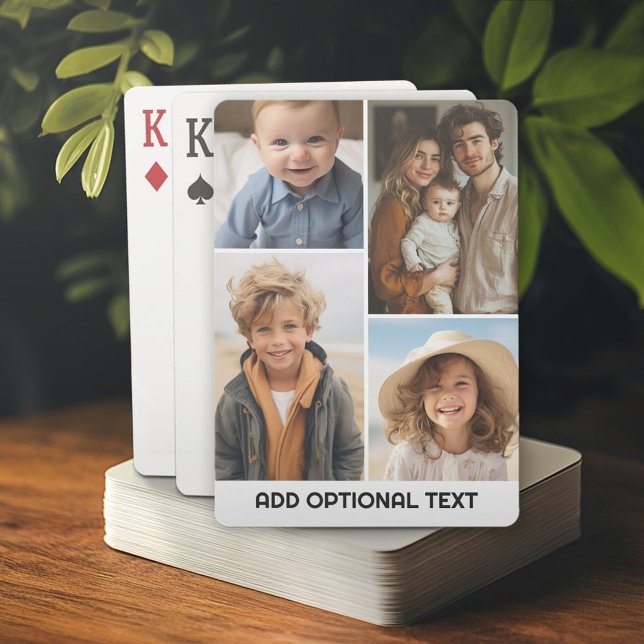 Baralho Colagem de Fotos Mínima Moderna Branca 4 - Texto C (Custom Playing Cards)