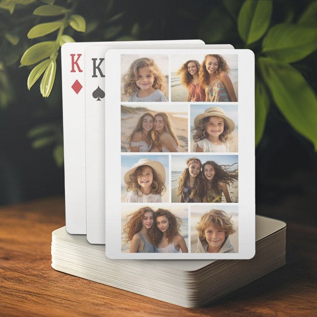 Baralho Colagem de Grade de Foto Mínima Moderna - Branco (Personalized playing cards)