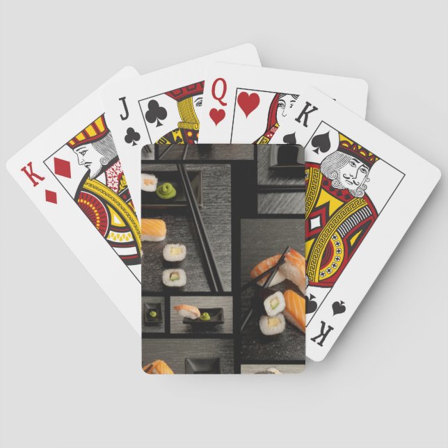 Baralho Coleção do sushi no fundo preto (Verso)