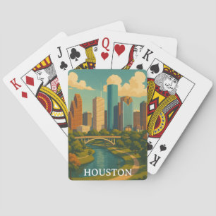 Baralho Colorida Vintage Houston Texas Skyline