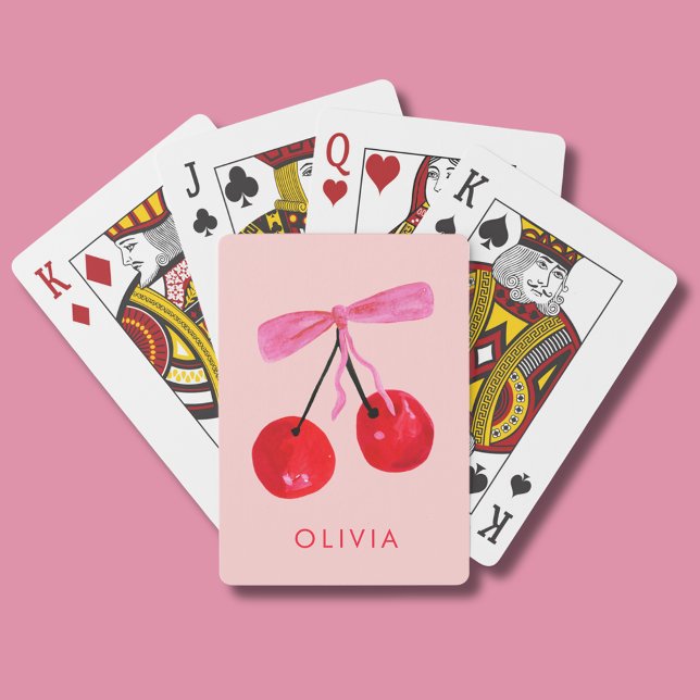 Baralho Coquette Cherry & Arco (Coquette cherry and bow girly playing cards. Personalize with your own name or initials.)