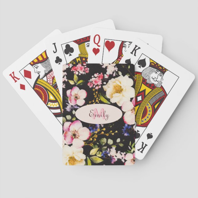 Baralho Cor d'água - rosada amarela roxas a preto, Monogra (Verso)