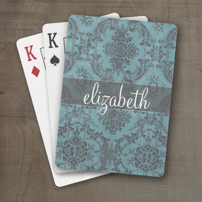 Baralho Cor damasco de vinheta com monograma (Personalized Playing Cards)