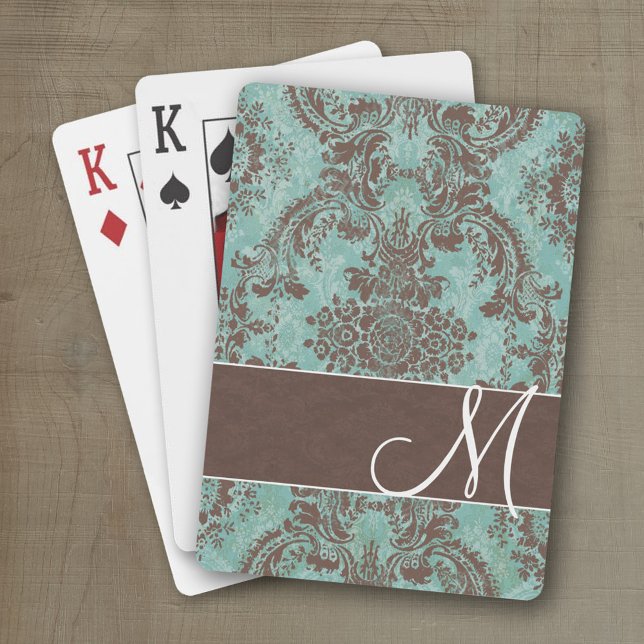 Baralho Cor damasco de vinheta com monograma (Personalized playing cards with a damask pattern and a place for a name or monogram)