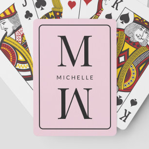 Baralho Cor-de-rosa Monograma Simples Nome Moderno Inicial