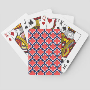 Baralho Coral Vermelho, Marinho Branco Quatrefoil Marroqui