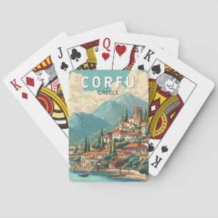 Baralho Corfu Grécia Ilustração Arte de Viagem Vintage