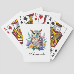 Baralho Coruja de Aquarelas e Flores Coloridas