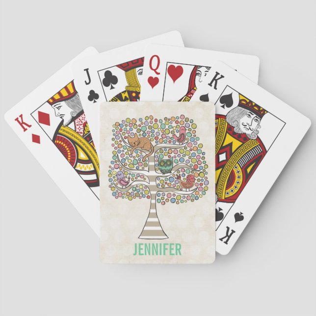 Baralho Coruja de Gato e Pássaros Bonitos Sentados em uma  (Verso)