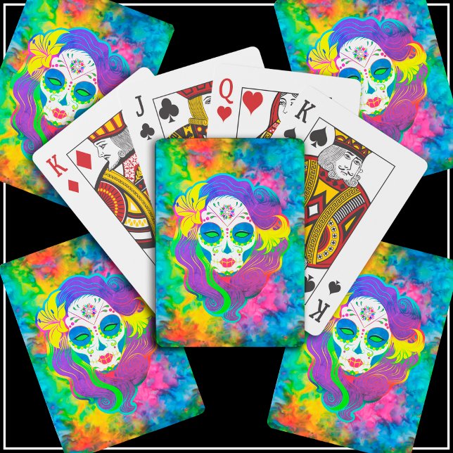 Baralho [Crânio Psicodélico] Arco-Íris Tie-Dye Calavera (Psychedelic Sugar Skull Tie-Dye Playing Cards, exclusively by Col's Creations)