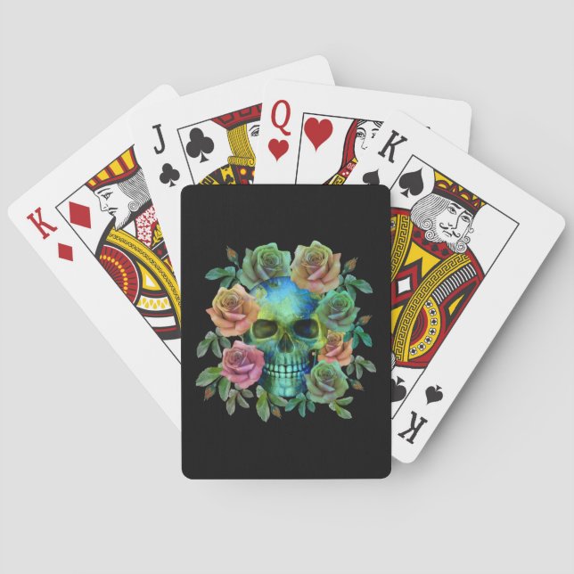 BARALHO CRÂNIO VERDE MORTE COM FLORES (Verso)