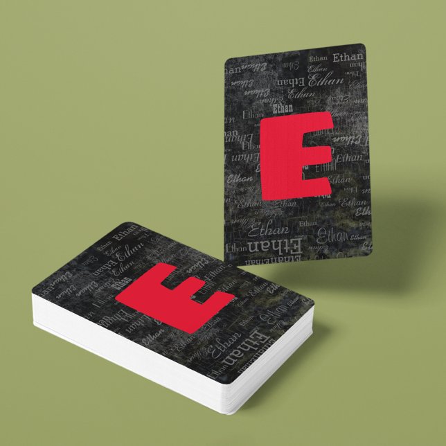 Baralho Criar Cartões de Reprodução Pretos com nome / inic (stylish monogram)