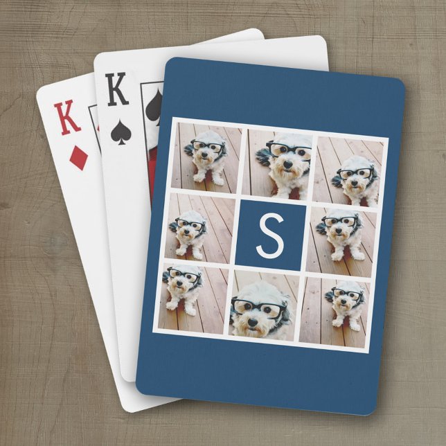 Baralho Crie seu próprio Monograma Personalizado de Colage (Personalized playing cards with photos and an area for text such as a name or monogram)