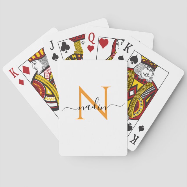 Baralho Custom Orange Monogram Name Playing Cards (Verso)