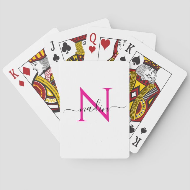 Baralho Custom Pink Monogram Name Playing Cards (Verso)