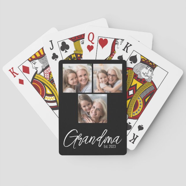 Baralho Customizable Grandma Established Year 3 Photo (Verso)