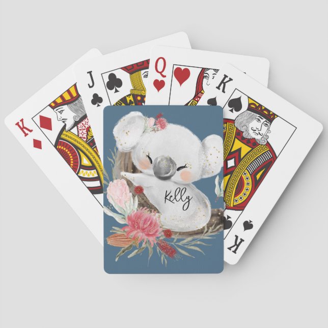 Baralho Cute Baby Koala Dourado Speckle Nome Personalizado (Verso)