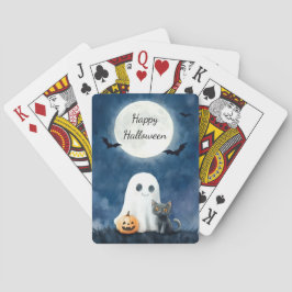 Baralho Cute Fantasma e Gato Preto no Halloween