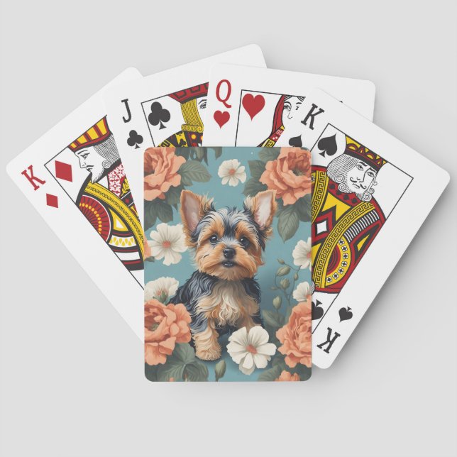 Baralho Cute Yorkshire Terrier Puppy Floral (Verso)