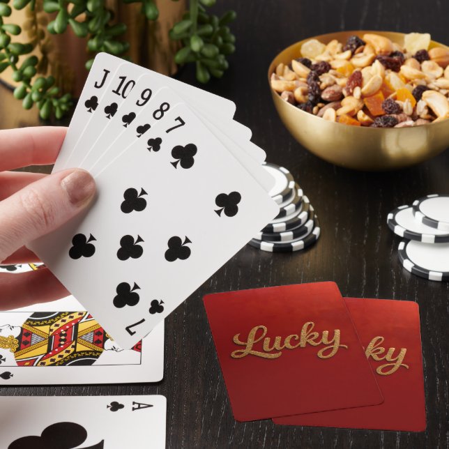 Baralho de Cartas Luxo Lucky Script Vermelho Doura (In situ)