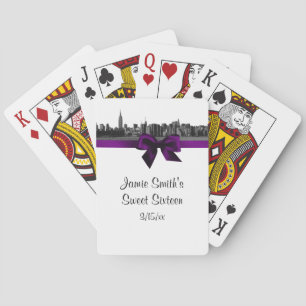 Baralho de Cartas NYC Wide Skyline Etched BW Roxo