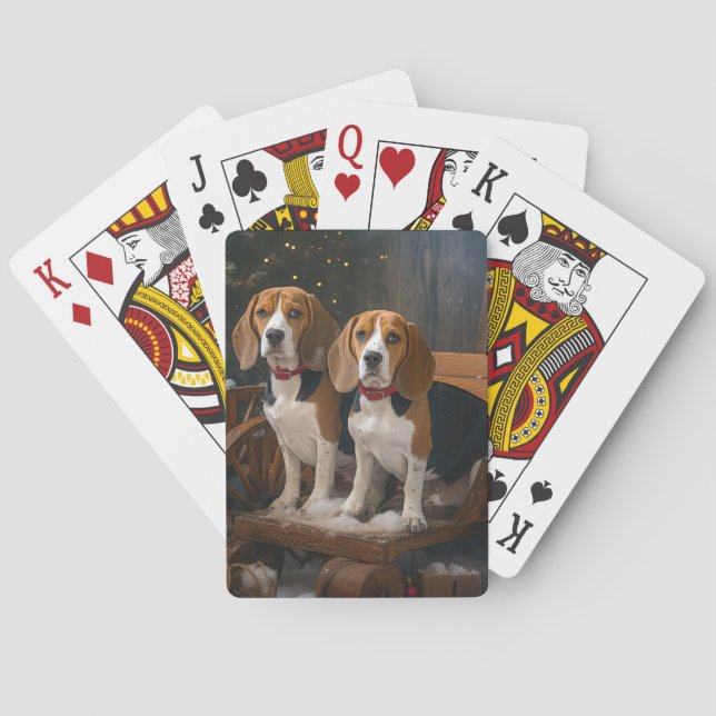 Baralho Decoração de Natal Beagle Snowy Sleigh  (Verso)