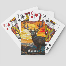 Baralho Deer Sunset Woodland Mounains Nome Personalizado