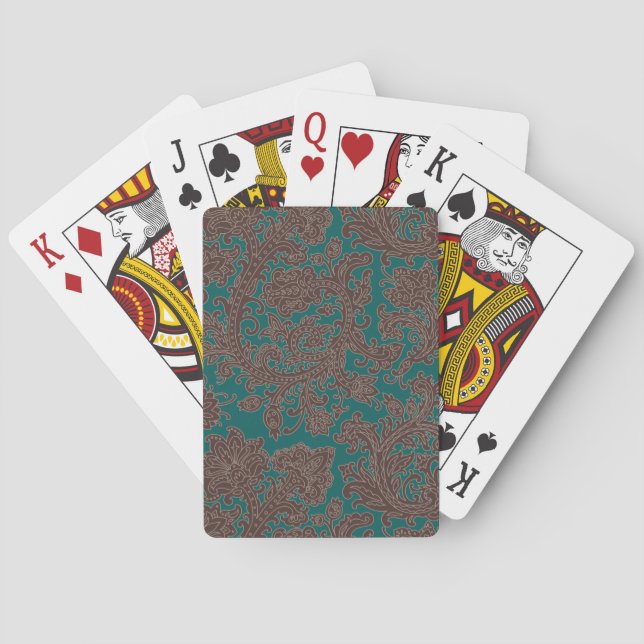 Baralho Desenho Ornamental Azul Teal Marrom (Verso)