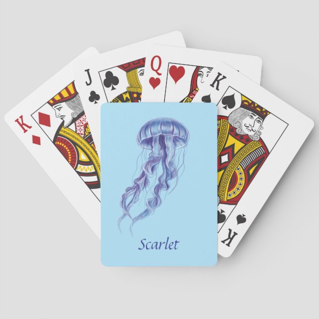 Baralho Design de ilustração da medusa roxa personalizada (Verso)