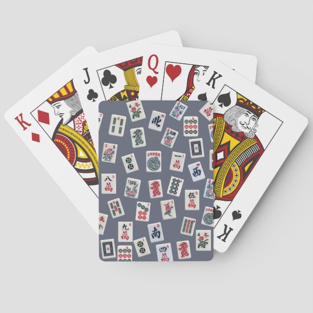 Baralho design de peças de MahJongg em azul escuro (Verso)