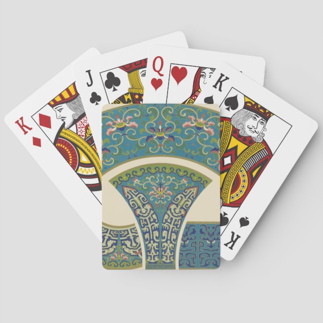 Baralho Designs orientais azuis com caras sorridentes (Verso)