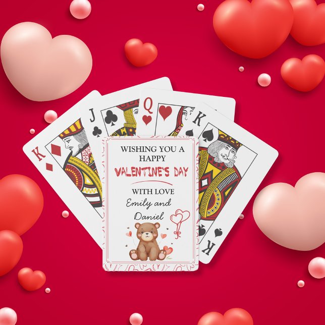Baralho Dia de os namorados de Urso de Aquarela personaliz (Watercolor hearts & bear Valentine's Day custom Poker Cards)