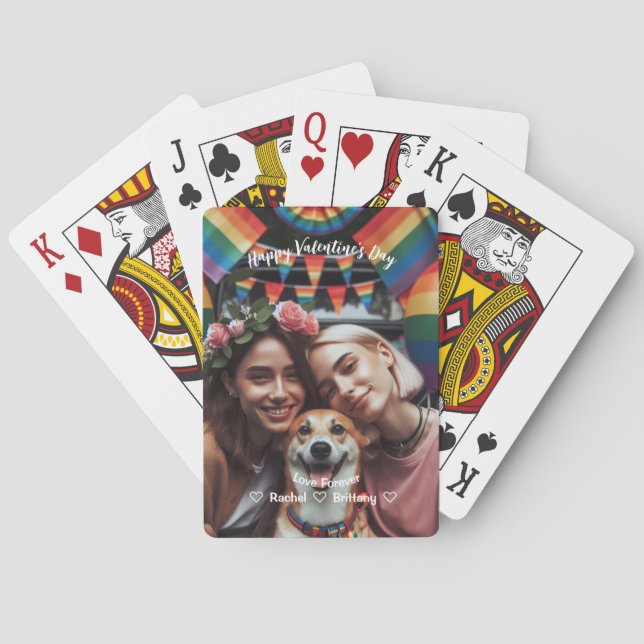Baralho Dia de os namorados | Foto personalizada lésbica d (Verso)