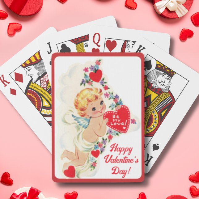 Baralho Dia de os namorados Personalizado Do Anjo Da Cupid (Vintage Retro Cupid Angel Custom Valentine's Day Playing Cards)