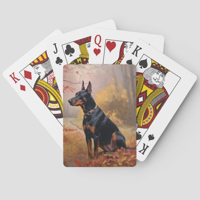 Baralho Doberman no Outono Folhas Caem Inspiram (Verso)